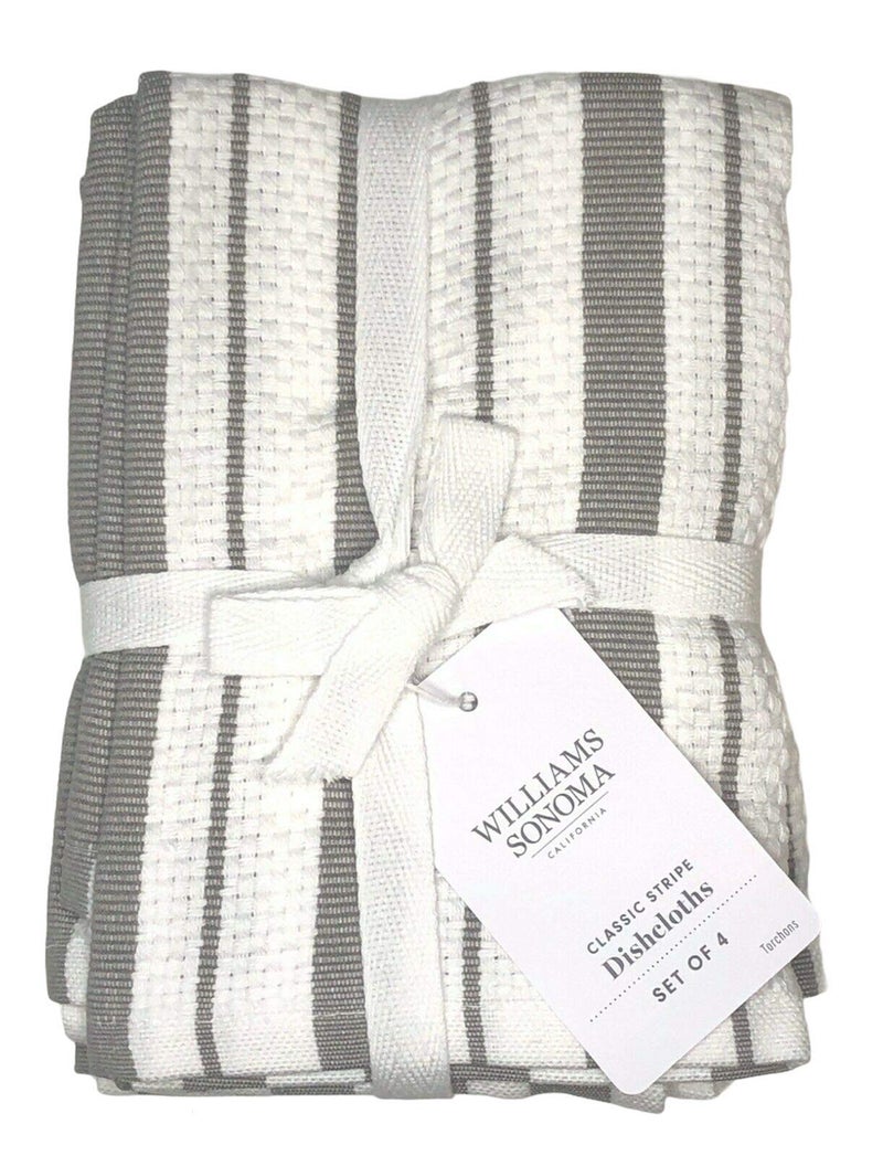 williams sonoma Williams-Sonoma Classic Striped Dishcloths  Dishrags  Drizzle Grey (Set of 4) - Image 1